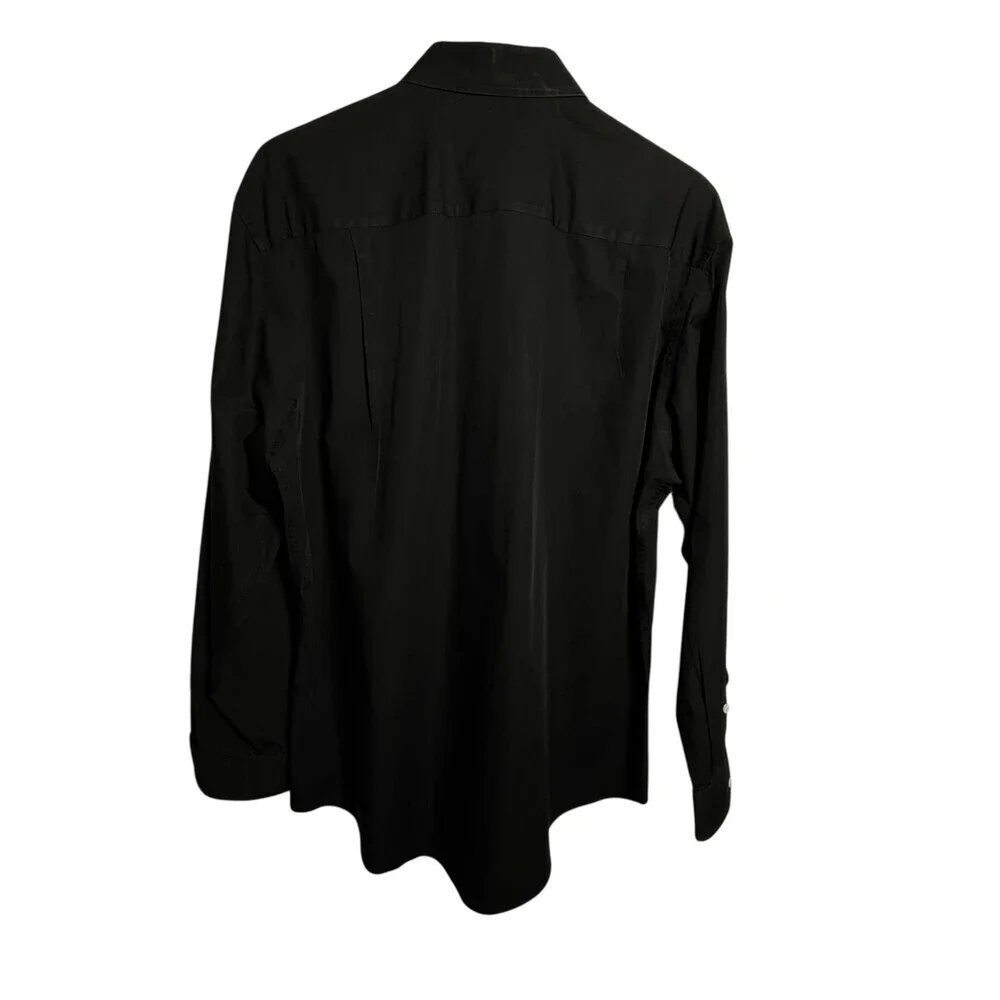 Gucci Men's Black Poplin Cotton Long Sleeve Button Down Shirt 43 17 XL